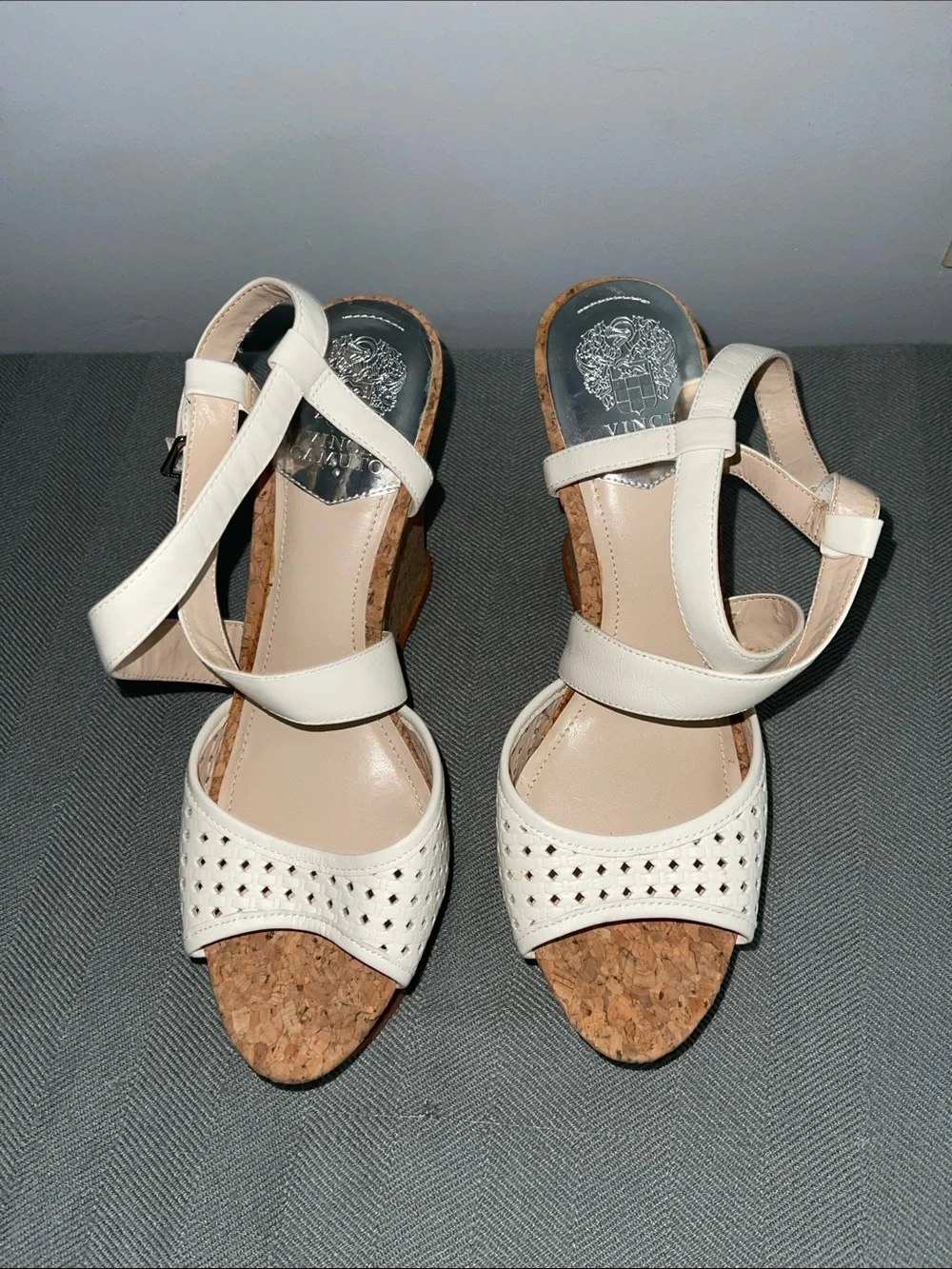 Vince Camuto Women's off white and tan  Cork Wedge platform Sandals